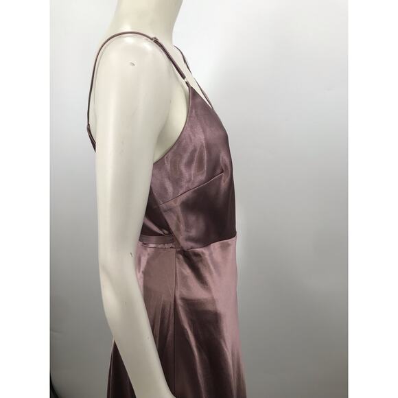 Birdy Grey Women's Dark Mauve Shiny Satin Wrap Formal Bridesmaid Dress Size M - Picture 5 of 14
